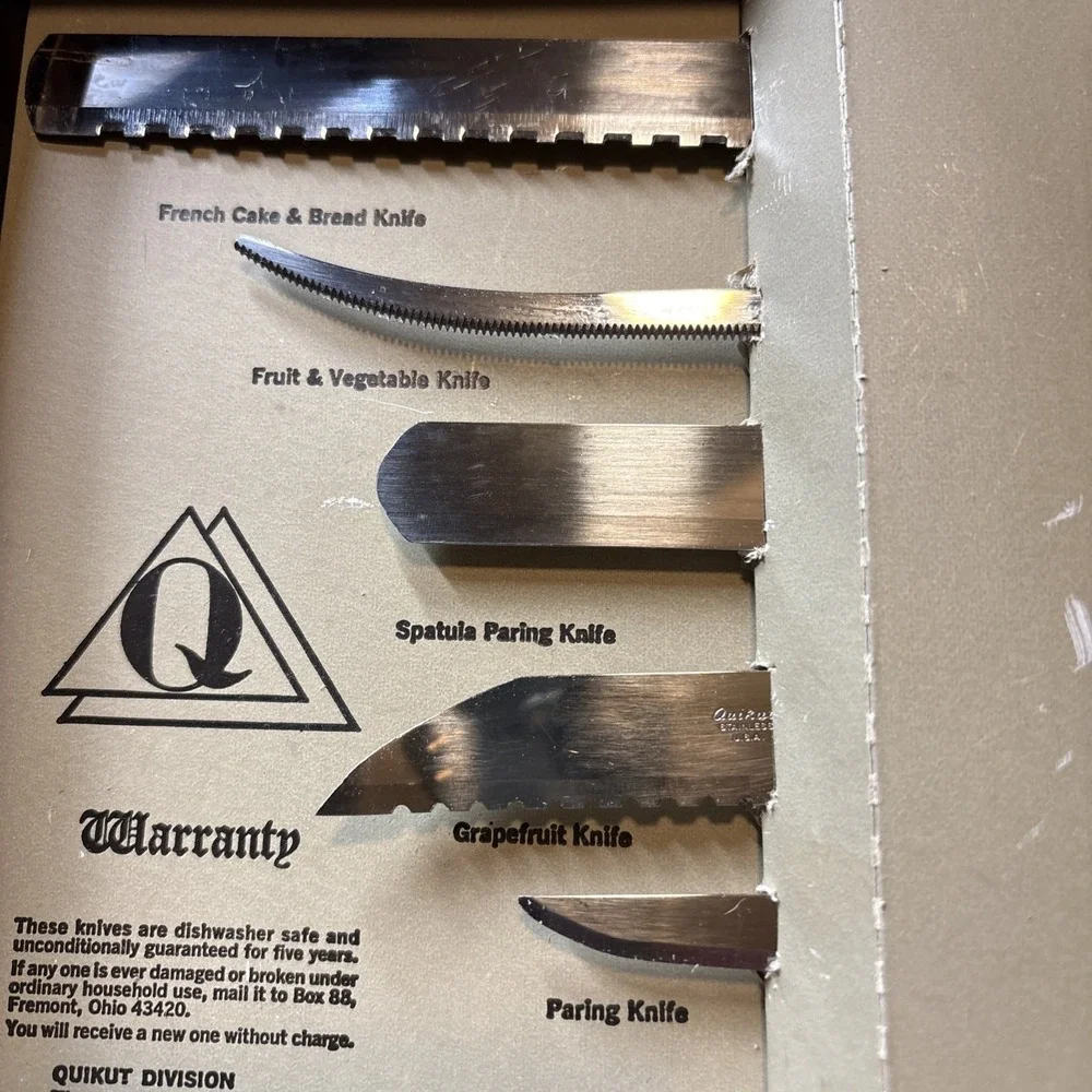 Vintage Quikut Homemaker's Cutlery Knife Set Pairing, Spatula, , Bread NOS Read